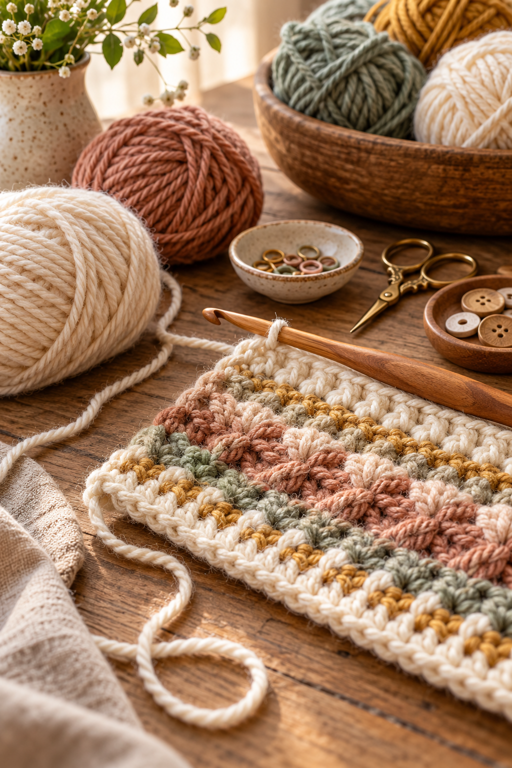 crochet hooks and yarn