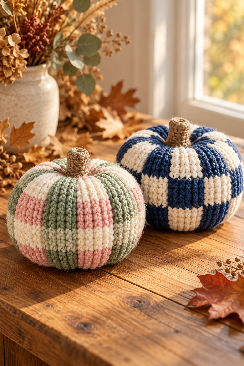 country gingham crochet pumpkins colorwork options