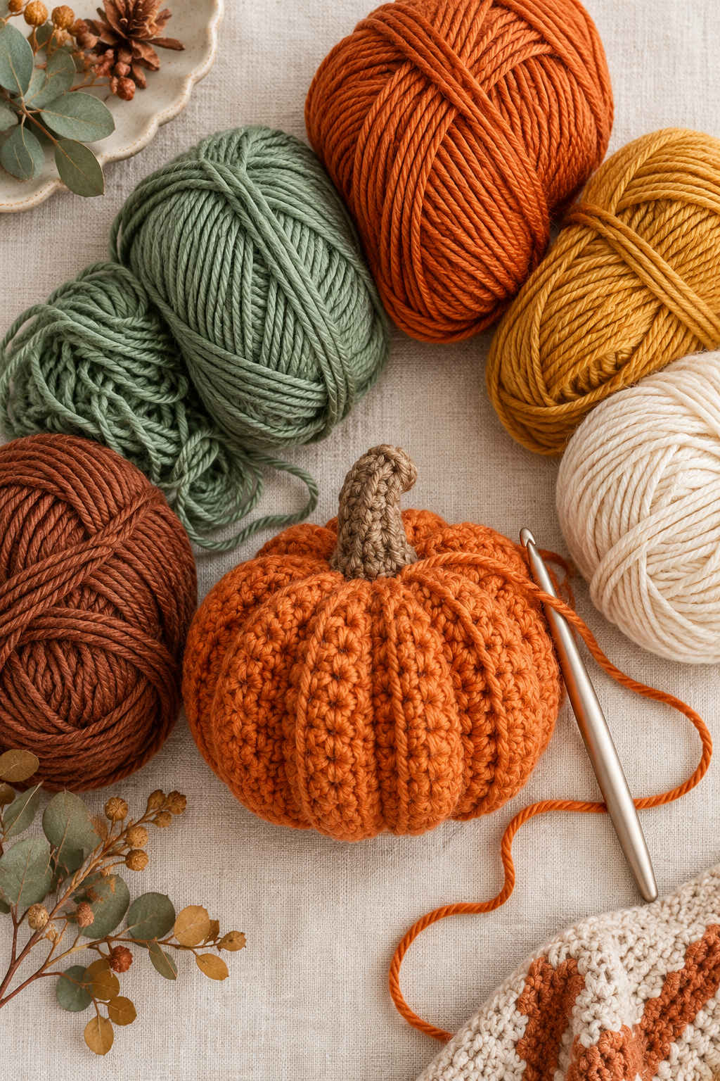 country gingham crochet pumpkins yarn and hook