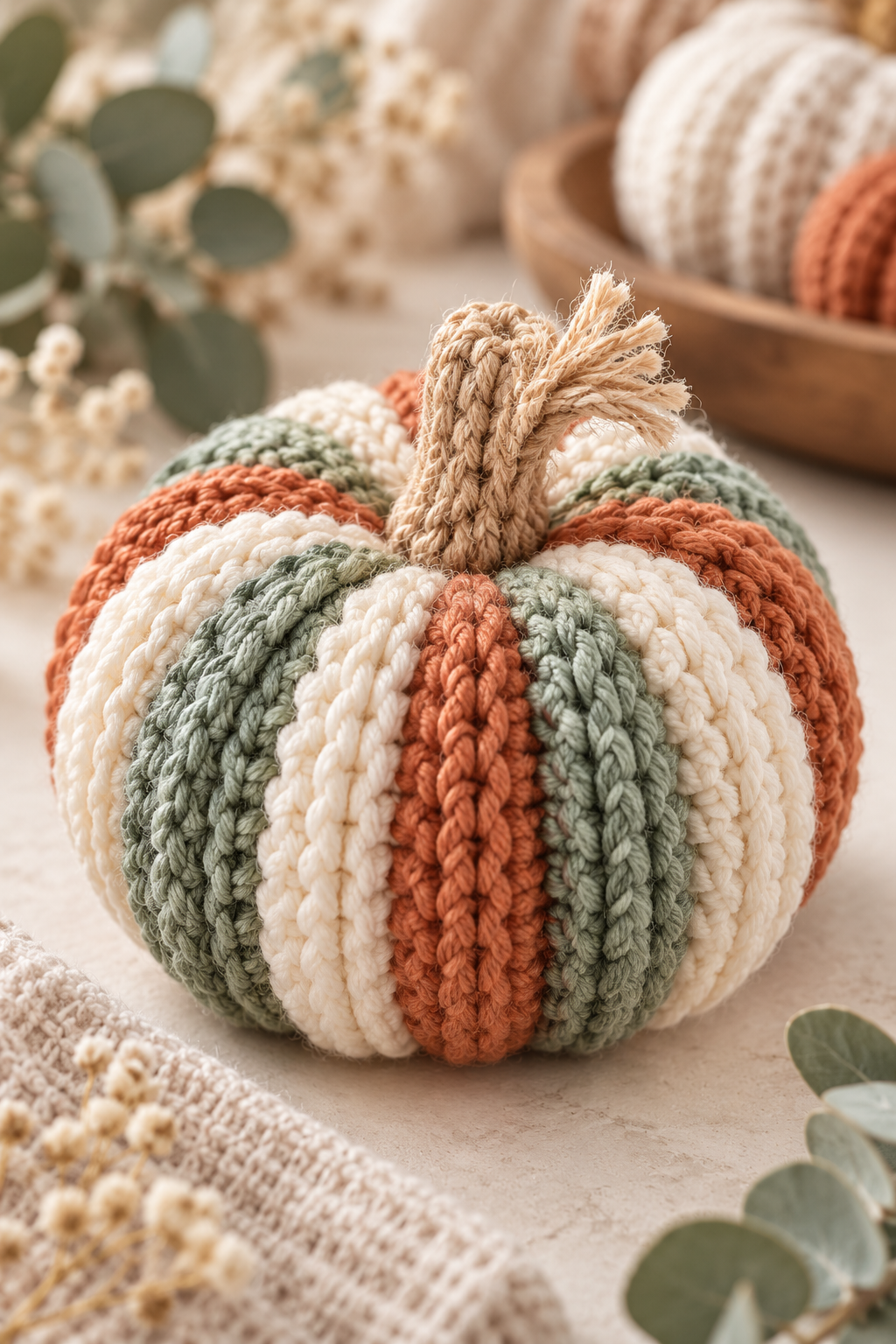 country gingham crochet pumpkins ribbed texture