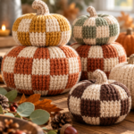country gingham crochet pumpkins fall display
