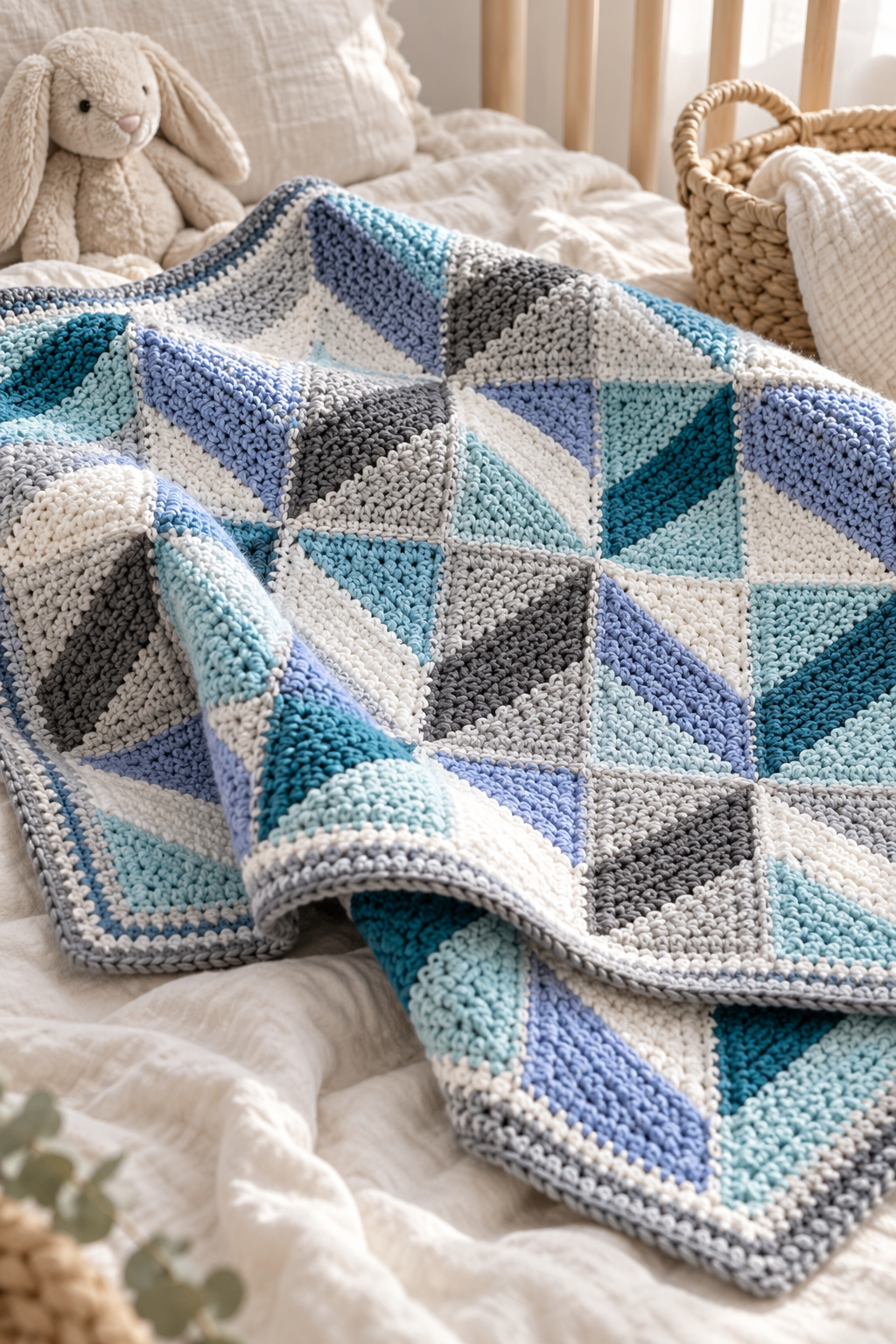 Modern herringbone baby blanket crochet squares