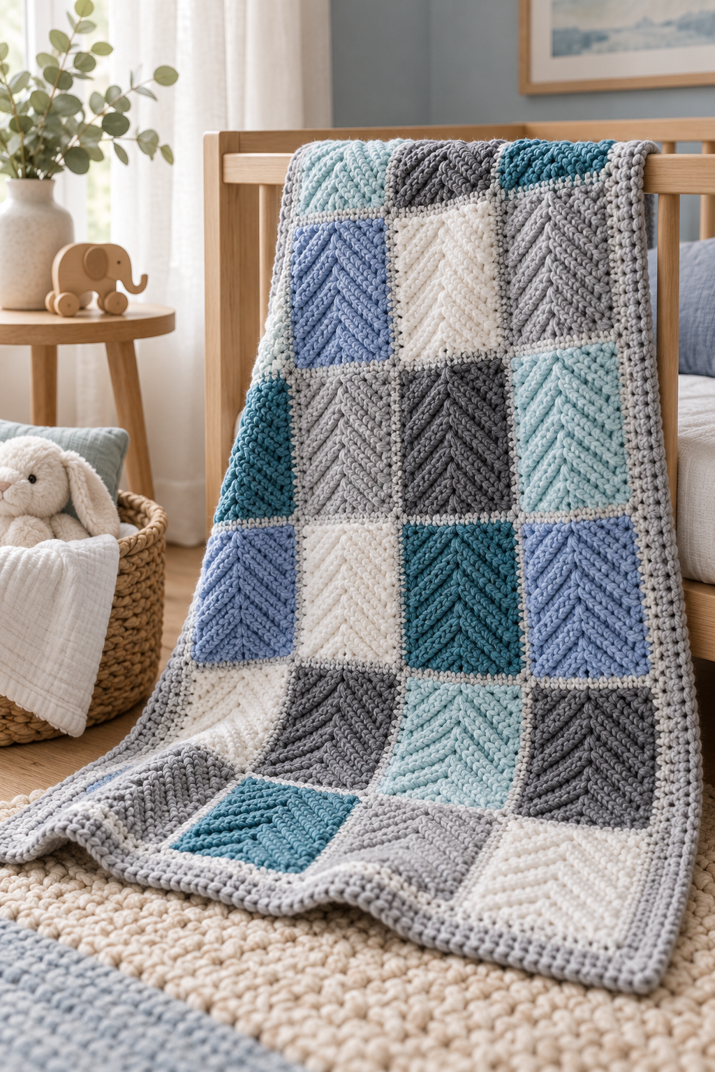 Modern herringbone baby blanket design overview