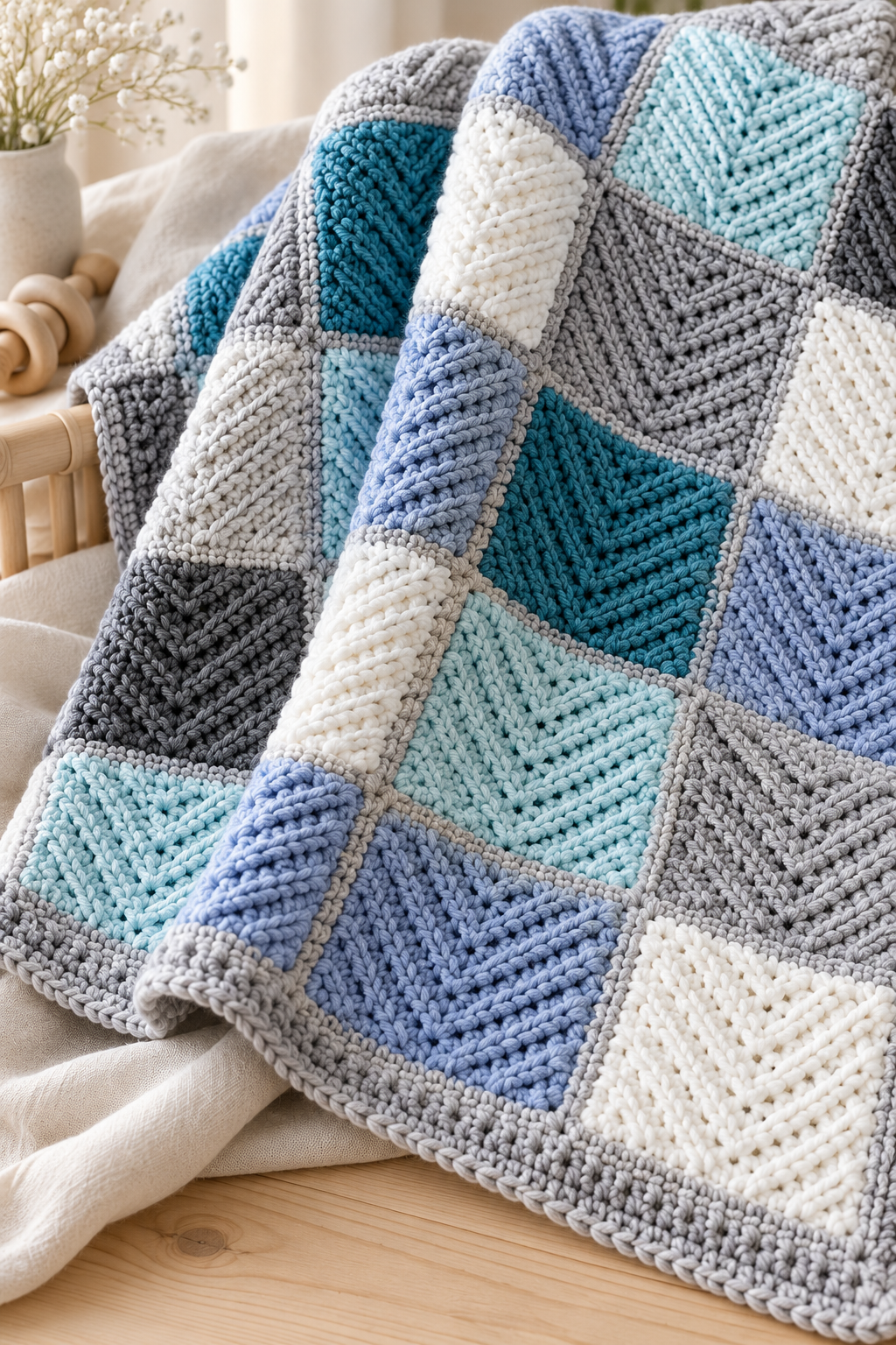 Modern herringbone baby blanket color planning