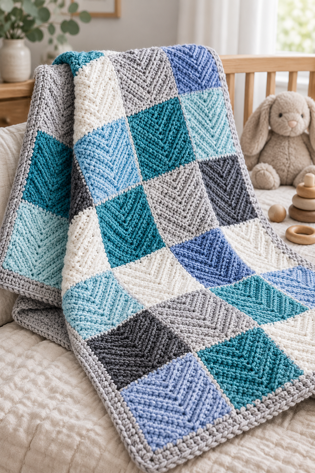 Modern herringbone baby blanket gauge texture