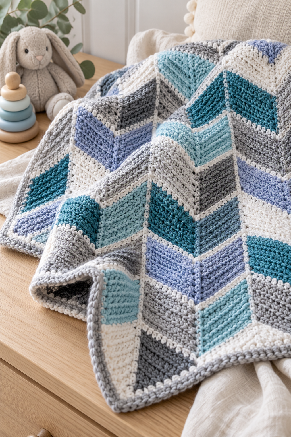 Modern herringbone baby blanket C2C square