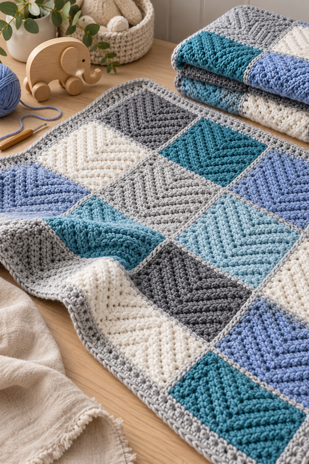 Modern herringbone baby blanket square sequence