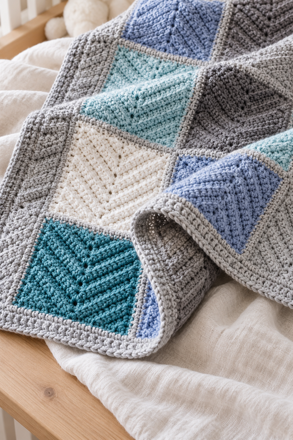 Modern herringbone baby blanket finished size