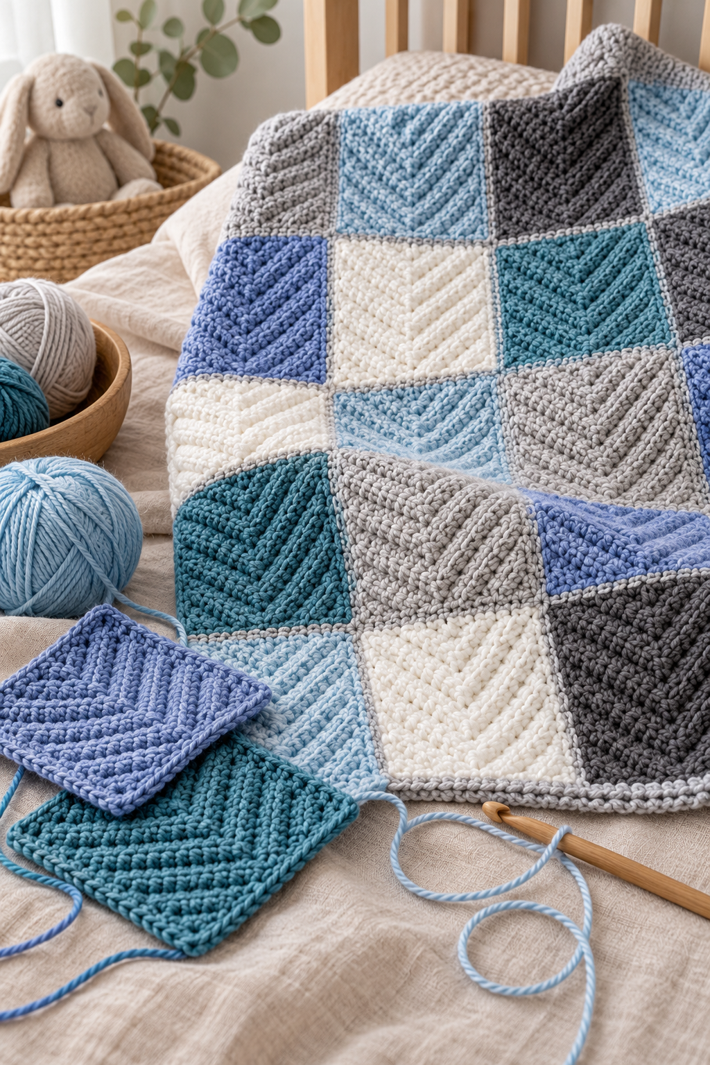 Modern herringbone baby blanket stitch texture