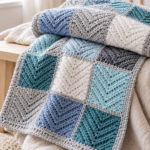 Modern herringbone baby blanket in soft crochet squares