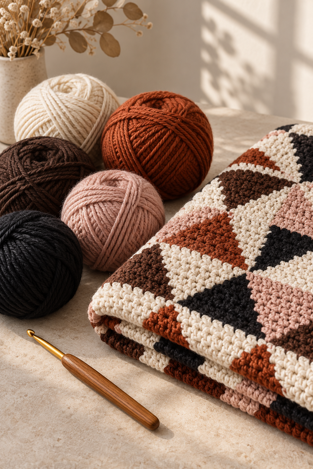 mosaic crochet poncho yarn and hook palette