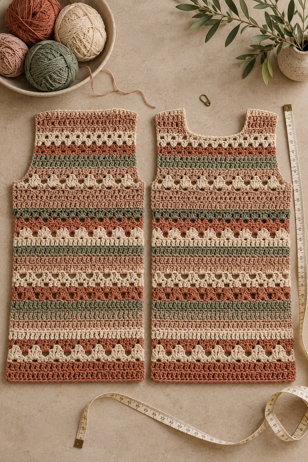 mosaic crochet poncho rectangular panels and measuring tools